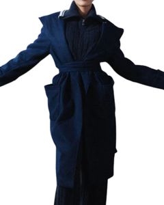 เสื้อคลุมตัวยาวสีกรมท่าสำหรับผู้หญิงเสื้อโค้ทยาวคอปกกว้างคาดเอวเสื้อโค้ทแฟชั่นฤดูหนาวหรูหราแจ๊กเก็ตมีสไตล์สำหรับผู้หญิง - Product Image 5