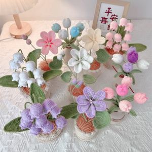 Modelo de Bonsái de Flor Artificial Tejida a Mano para Decoración del Hogar, con Diseño de Lirio de los Valles, Árbol del Aceite y Tulipán en Maceta, para Exportación - Product Image 3