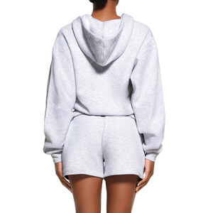 Sweat à capuche de course brodé en tricot grande taille pour femmes, devant et dos doux, extensible, fermeture éclair, veste chaude, vêtements de fitness, logo personnalisé - Product Image 3