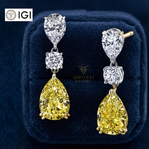 Boucles d'oreilles pendantes solitaires en diamant poire pour femme, or massif 14 carats, diamants de laboratoire jaunes et blancs vifs fantaisie, certifiées IGI - Product Image 2