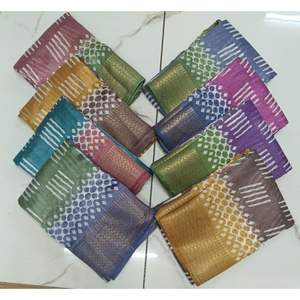 Wholesale Lot of 8 Digital <b>Printed</b> <b>Linen</b> Blend Sarees with Modern Geometric Patterns Assorted Muted Tones - Product Image 3