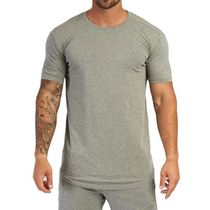 Camiseta de gimnasio a la moda para hombre, camisa de fitness con logotipo personalizado, lisa, de secado rápido, color gris, con cuello redondo, servicio OEM, venta al por mayor - Product Image 4