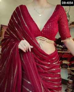 Última fiesta desgaste hilo bordado secuencia trabajo sari con patrón de lujo diseñador blusa piezas para mujeres ropa de moda tela - Product Image 3