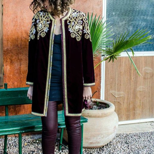 BEAUTIFUL ZARI EMBROIDERY ON STYLISH LONG JACKET DRESS WITH EMBELLISH OF CRYSTAL BEADS ,PEARLS,GLASS STONE WORK FOR PARTY-WEAR - Product Image 1