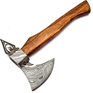 Hacha de fábrica de cubiertos OEM ODM personalizada al por mayor, hacha de acero de Damasco hecha a mano con vaina de cuero, hacha de hoja de Damasco de supervivencia - Product Image 2
