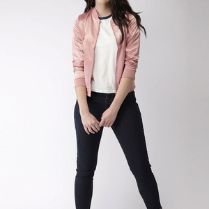 Venta al por mayor de chaquetas de Bombardero a prueba de viento de diseño personalizado ligero para mujer con forro de nailon cuello levantado patrón sólido invierno XL tamaño - Product Image 1