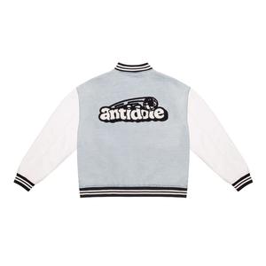 Vente en gros Chenille Broderie Patch Haute Qualité Vintage Lavage Denim Cuir Manches Letterman Varsity Veste Veste - Product Image 3