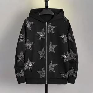 Hot Sale <b>Men's</b> Rhinestone <b>Hoodies</b> with Custom Logo and Design Breathable <b>Zipper</b>-Up Basics Rhinestone Customized <b>Hoodies</b> - Product Image 1