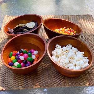 Ensemble de 4 bols en bois d'acacia massif pour salade de fruits, collation, bonbons, bols en bois pour table à manger, bol personnel Offre Spéciale bas prix - Product Image 4