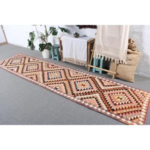 พรมคิลิมตุรกีขนาด 2.8x11.5 ฟุต ลายสัตว์สีน้ำตาล พรมวินเทจทำจากขนสัตว์ - Product Image 2