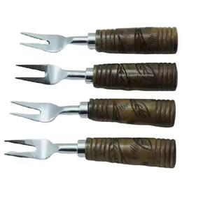 Luxury Gold Metal Salad Server <b>Serving</b> <b>Spoon</b> & Fork Wood & Resin Handle for Kitchenware Dining Table Salad Server - Product Image 3