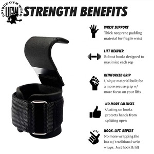 Wholesale UNIQUE GYM WEAR Neoprene Non-Skid Weight Lifting Grip Hooks Straps for Closure Wrist Support Black Hook <b>Bar</b> Straps - Product Image 4