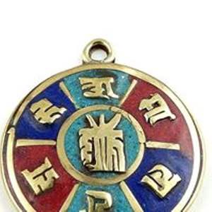 Pendentifs bouddhistes faits à la main Mantra Kalchakara en métal plaqué argent et argent avec diamant ou turquoise cadeaux religieux - Product Image 3