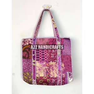 กระเป๋าผ้าควิลท์ผ้าฝ้ายผืนใหญ่กลับด้านได้เป็นมิตรกับสิ่งแวดล้อมสไตล์ Boho เปิดลายดอกไม้สองชิ้นจับสำหรับร้านขายของชำ - Product Image 1