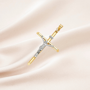 จี้ชุบทองทูโทน14K คุณภาพสูงปรับแต่งได้จี้รูปไม้กางเขนเครื่องประดับโลหะทันสมัยคลาสสิกของขวัญที่สมบูรณ์แบบสำหรับเด็ก - Product Image 5