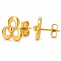 JJBRAVO Pendientes de Oro Macizo con Trébol Abierto para Mujer, Joyería Fina Minimalista Contemporánea de 14k 585, Regalo para Boda o Fiesta, OEM ODM