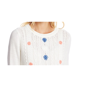 Maglione Casual Vintage da Donna CeCe con Lavorazione a Trecce, Applicazioni Ricamate, Traspirante, Logo Frontale Bianco, Taglie XS-XL per la Stagione Autunnale - Product Image 2