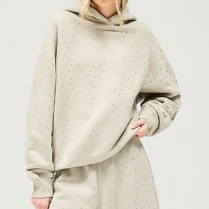 เสื้อฮู้ดผู้หญิงสไตล์วินเทจลำลอง ตกแต่งด้วยคริสตัลแบบสั่งทำขายส่ง เหมาะสำหรับใส่เที่ยวกลางแจ้ง แฟชั่นไฮสตรีท คอฮู้ด สำหรับฤดูหนาว - Product Image 1