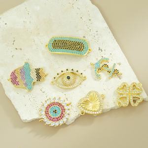 Bijoux fantaisie en laiton avec zircone cubique, connecteurs en forme d'ancre, de palmier, de fleurs et de cœur, breloques pour bracelets, fabrication de bijoux - Product Image 1