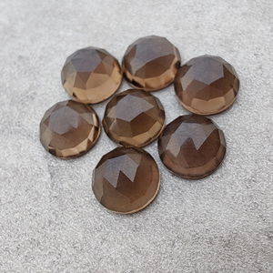 AAA + อัญมณีควอทซ์สโมคกี้ทรงกลมตัดดอกกุหลาบแบนปรับขนาดได้ตามธรรมชาติมีทุกขนาด - Product Image 6