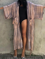 Nouvelle Robe Longue Femme 2024 Tie-Dye Col V à Cordon Manches Longues en Rayonne Viscose Respirante et Douce pour Vacances d'Été et Plage