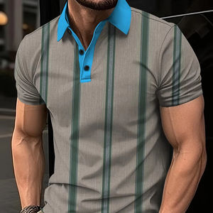 Camiseta de Golf 2025 para Hombre, de Poliéster/Algodón, 220g, Tejido de Punto, Casual, Manga Corta, Cuello con Botones, Secado Rápido - Product Image 3