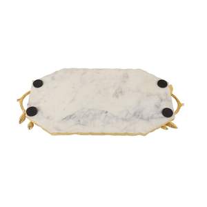Nikkispride ถาดเสิร์ฟหินอ่อนรูปแปดเหลี่ยมพร้อมที่จับโลหะเคลือบทอง - Product Image 5