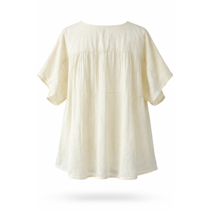 Camisa Holgada de Seda Tejida a Mano para Verano con Patrón Floral Bordado a Mano, Manga Corta y Cuello con Solapa - Product Image 6