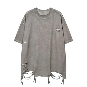 T-shirt en détresse old school pour hommes mode T-shirt lavé à la mode look en détresse pour hommes - Product Image 1