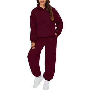 Ensemble deux pièces pour femme : sweat-shirt et pantalon d'hiver, col long à capuche, fermeture éclair, longueur au-dessus du genou, chaud, délavé, court, uni, automne - Product Image 5