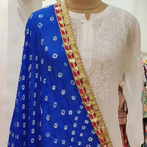 Rajasthani Bandhani Dupatta Semi Silk Bandhej Chunri With Golden Lace Border Partywear Dupatta Gota Patti <b>Scarf</b> Wedding Chunni - Product Image 1