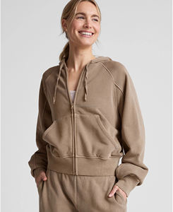 Veste à capuche de fitness à séchage rapide respirante 100% coton pour femmes en gros avec haut court à fermeture éclair coupe ample - Product Image 6