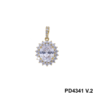 Élégant pendentif en or jaune 14 carats plaqué rhodium avec diamant taille brillant éblouissant et accent halo de diamants, charme classique pour femme - Product Image 2