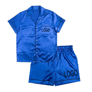 Conjuntos de camisa de hombre de satén de seda informal con botones de manga corta y logotipo de verano OEM personalizado al por mayor conjuntos de pijamas de satén de seda conjuntos de camisa de satén - Product Image 5