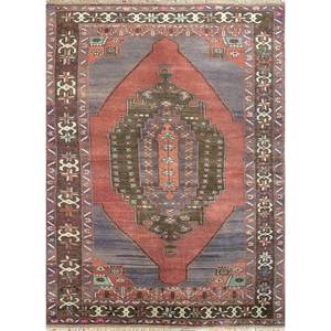 Tapis en laine noués à la main Nuray, motif rectangulaire médaillon rouge-orange, pour la maison - Pae-3076, pour salon, chambre à coucher, adolescents - Product Image 1