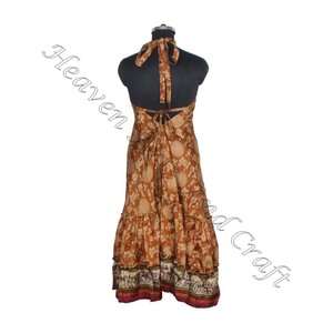 SD021 femmes été Boho Hippie Vintage soie licou robe recyclé Saree longue robe de soirée pour les filles - Product Image 6