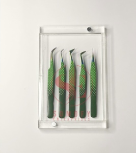 New Style Private <b>Label</b> Stainless Steel Eyelash Tweezers Christmas Green Color <b>Applicator</b> Volume Tip Sustainable Eco-Friendly - Product Image 6