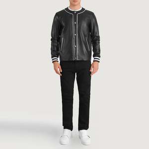 Veste universitaire vintage Willis de haute qualité en cuir de mouton noir imperméable avec motif brodé, style décontracté pour l'automne, taille XS - Product Image 3