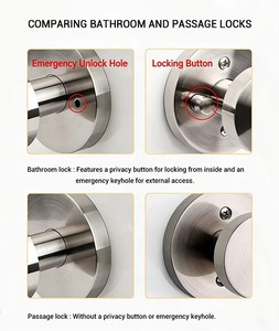 Zwart zilveren enkelvoudige ronde knop Privacy Passage Badkamer Onzichtbaar sleutelloos deurslot Slaapkamer Stil slot - Product Image 4