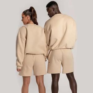 T-shirt à col rond 100% coton pour homme, manches longues, épaules tombantes, ensemble short streetwear de haute qualité pour unisexe - Product Image 2