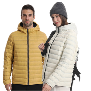 EU US Size Wholesale Custom Logo <b>Men's</b> <b>Lightweight</b> Canvas Stand Collar Front Logo Puffer <b>Jacket</b> Hooded Warm Winter Full Zip - Product Image 1