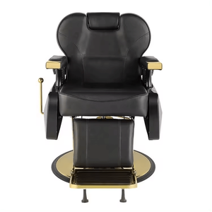Fauteuil de Salon Hydraulique Inclinable Noir et Or de Luxe en Cuir Synthétique, Chaise de Barbier par Smartspace pour Salon de Coiffure, Matériau PU - Product Image 4