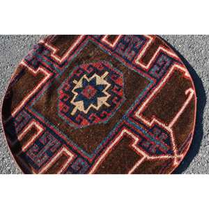 Tapis rond vintage, tapis turc de 3,5 x 3,5 pieds, tapis en laine marron - Product Image 3