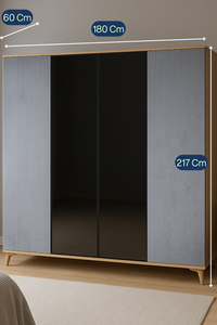 Armario Moderno de 4 Puertas Arion Kids Ege, Cuerpo de MDF con Patas de Madera, Diseño de Gran Volumen para Almacenamiento de Adolescentes - Product Image 3