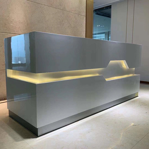 White Lacquered High Gloss <b>Reception</b> Desk LED Lighted Countertop Commercial Front <b>Counter</b> For Beauty Salon Hotel Lobby Gym - Product Image 3