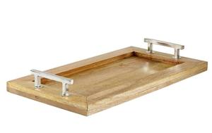 Nickel Plated Modern Wooden <b>Tray</b> Steel Handle Single-<b>Tier</b> Multifunction Portable Design for Living Room Kitchen Polished - Product Image 3