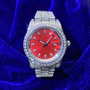 Montre Présidentielle de Luxe en Moissanite 41MM 13.3CT, Cadran Rouge, Or Blanc 14K, Quartz Analogique, Sertie de Moissanites 13.3CT, Quartz Analogique de Luxe - Product Image 3