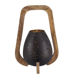 New Arrival Home Decorative Stylish Design Iron and Wood <b>Candle</b> Holder Gold and Black Colour for Home Decor Available in <b>Cheap</b> - Product Image 1