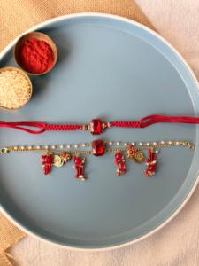 Raksha Bandhan Celebraciones Radiant Red Stone y Pearl Rakhi Pulsera con Roli Rakhi para Brother Cousins & Raksha Bandhan Regalo - Product Image 2
