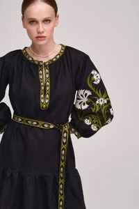 Nouveau look fantastique style bohème broderie vintage travail à la main lourde évasée et bouffée à manches longues et évasée robe ukrainienne - Product Image 3